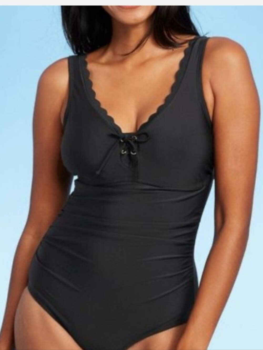 Grommet Scallop Classic One Piece Swimsuit Women's Size S